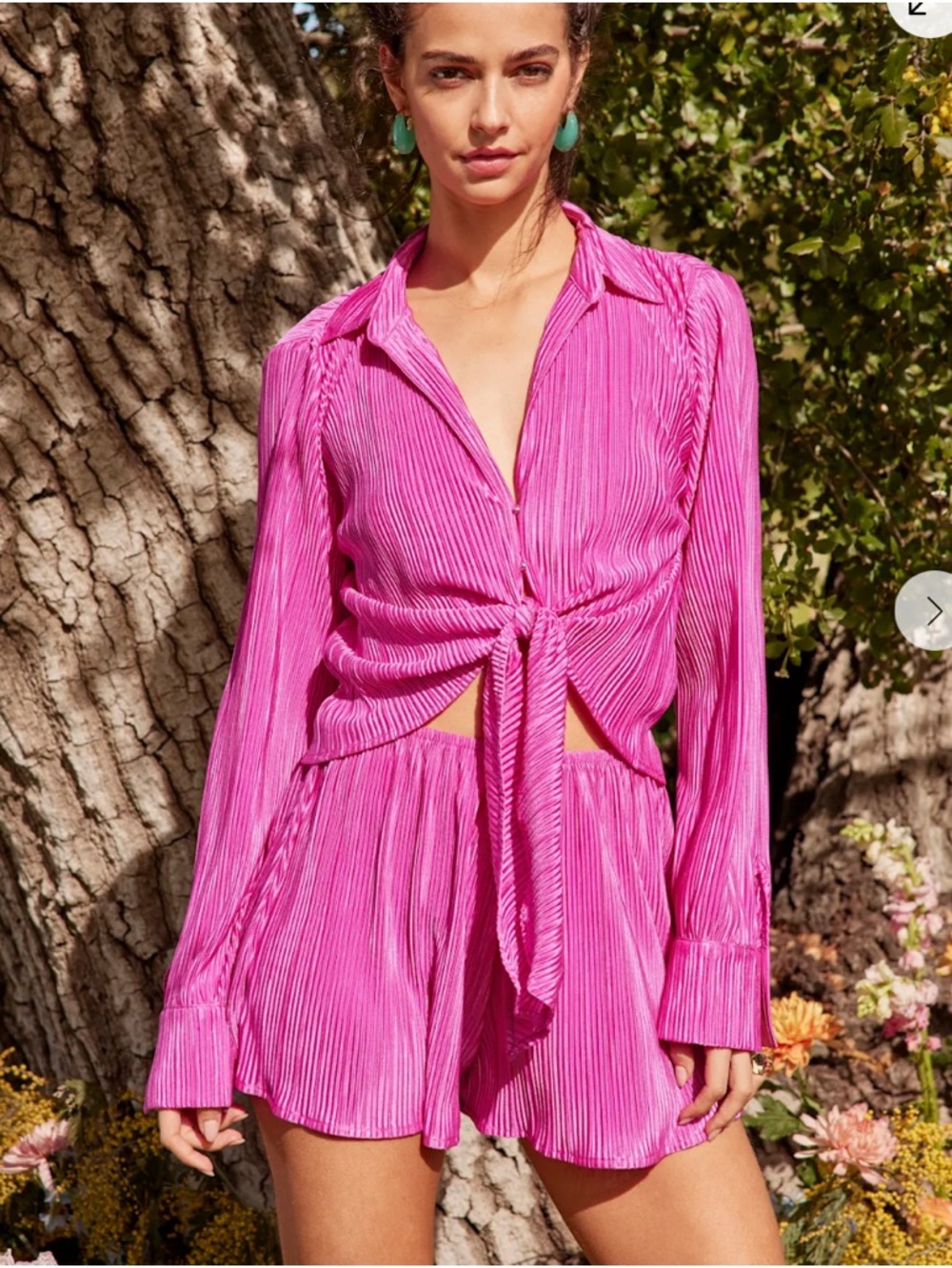 Lulus Casually Luxe Fuchsia Satin Plisse Set 2 pieces size XL